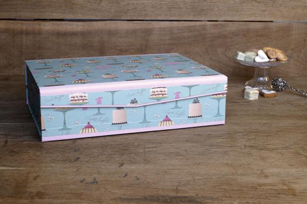 Stabile Box mit Tortenmotiv rosa hellblau